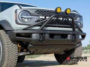 Ford Bronco Bull Bar - Front - Factory Bumper - ZROADZ - Prerunner Bar - 4in Round Amber LED
